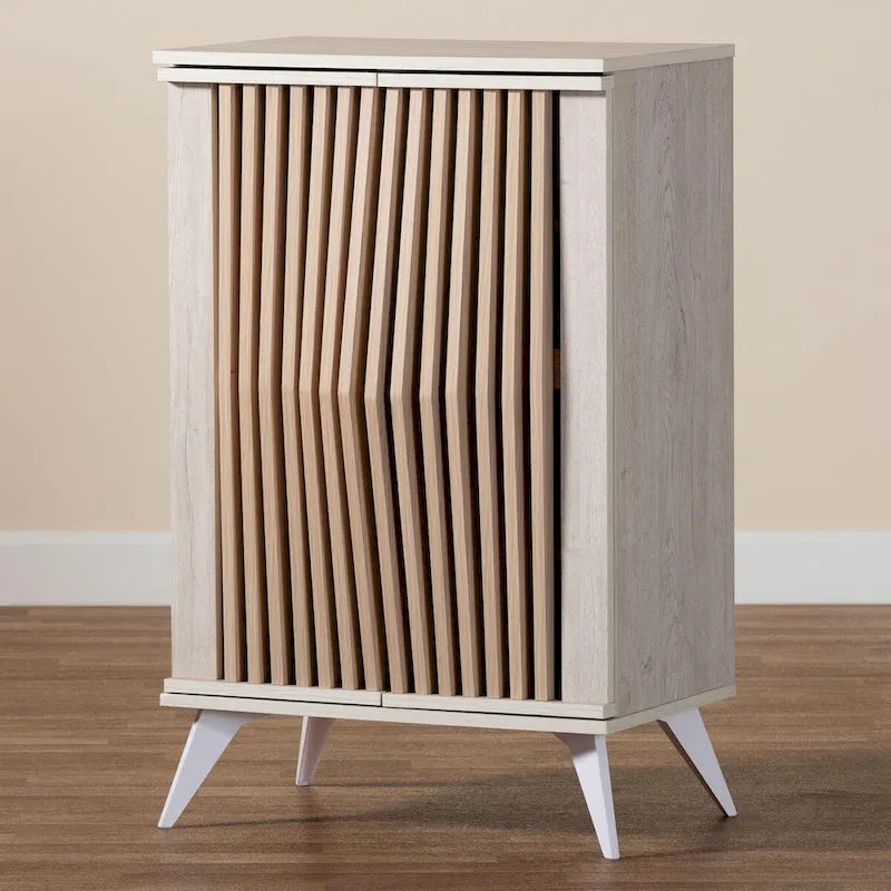 Simona Mid-Century Modern Transitional Light Grey and Brown Wood 2-Door Storage Cabinet