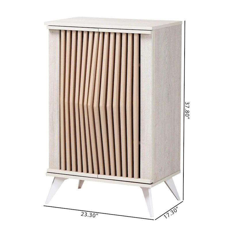 Simona Mid-Century Modern Transitional Light Grey and Brown Wood 2-Door Storage Cabinet