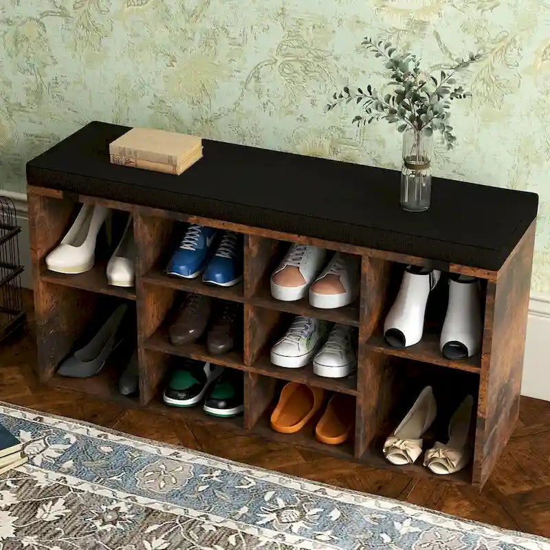 Entryway Shoe Bench with Storage, Padded Seat 40.9 inch