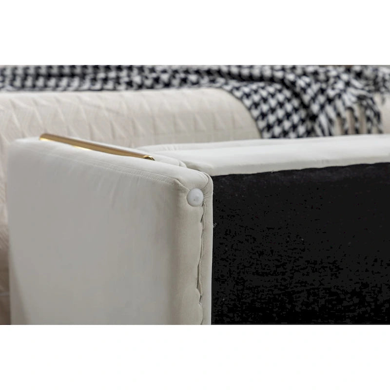 Velvet Fabric Storage Bench Bedroom Bench With Gold Metal Trim Strip For Living Room Bedroom Indoor