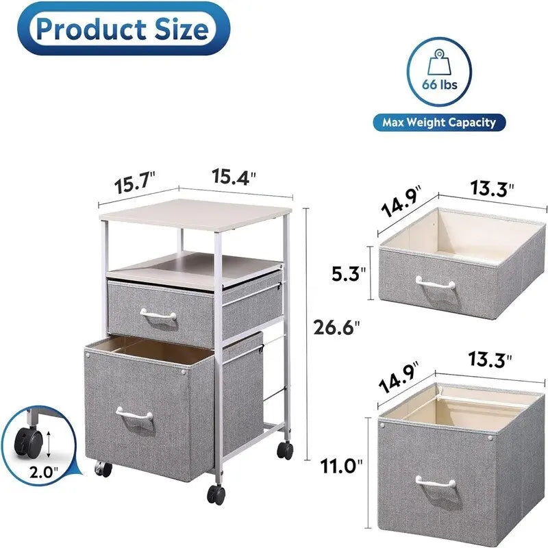 2 Drawer Mobile File Cabinet - 15.7D x 15.4W x 26.8H