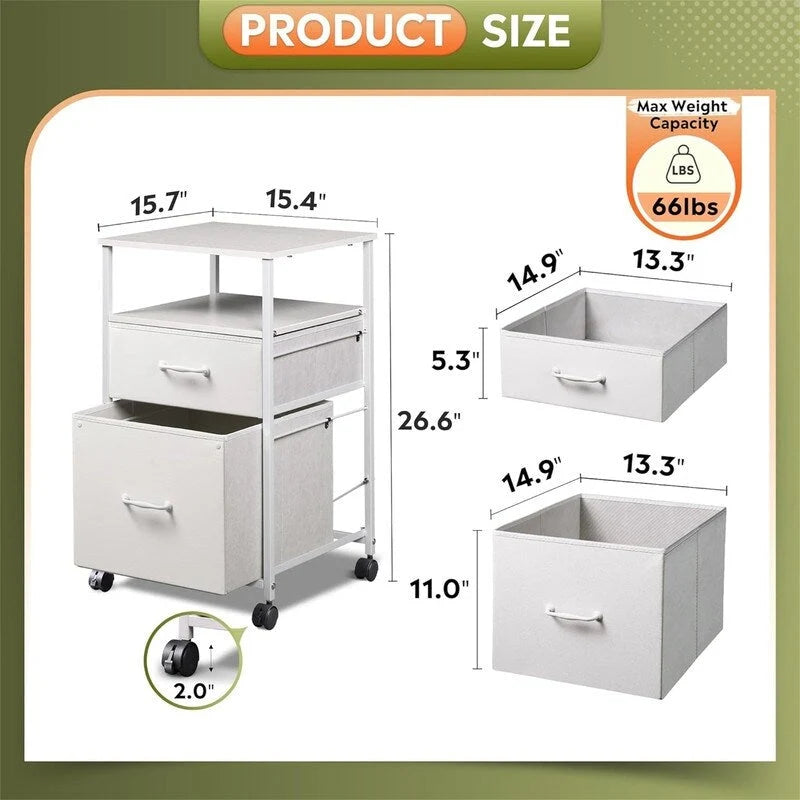 2 Drawer Mobile File Cabinet - 15.7D x 15.4W x 26.8H