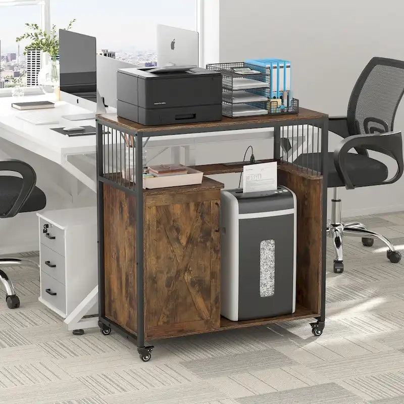 Anmytek Printer Stand with Storage Shelf Lateral Office Filing Cabinets with Socket and USB Charging Port