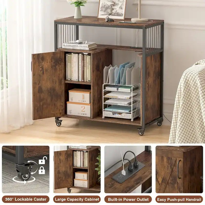 Anmytek Printer Stand with Storage Shelf Lateral Office Filing Cabinets with Socket and USB Charging Port