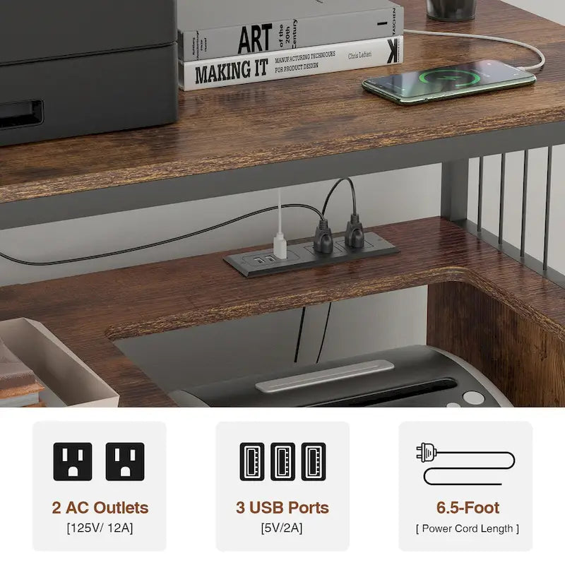 Anmytek Printer Stand with Storage Shelf Lateral Office Filing Cabinets with Socket and USB Charging Port