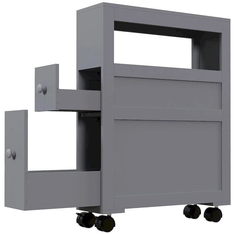 Wood Rolling Narrow Bathroom Side Storage Cabinet
