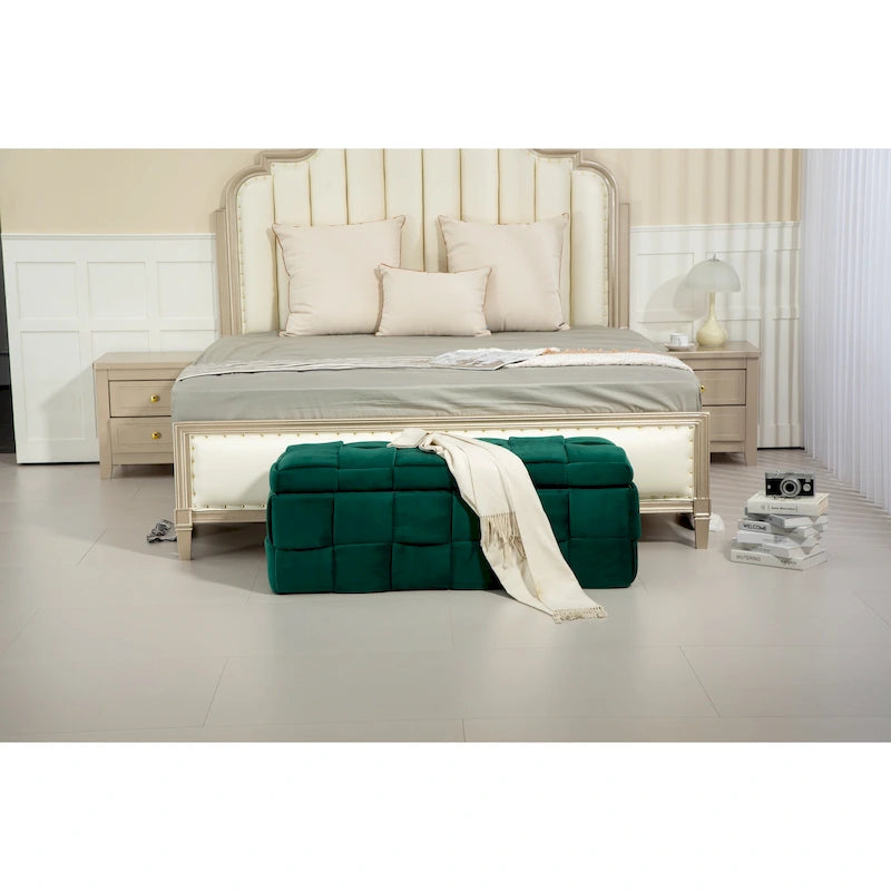 Storage Ottoman,Bedroom End Bench,Upholstered Fabric Storage Ottoman with Safety Hinge,Entryway Padded Footstool