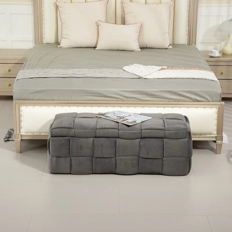 Storage Ottoman,Bedroom End Bench,Upholstered Fabric Storage Ottoman with Safety Hinge,Entryway Padded Footstool