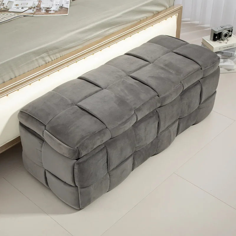 Storage Ottoman,Bedroom End Bench,Upholstered Fabric Storage Ottoman with Safety Hinge,Entryway Padded Footstool
