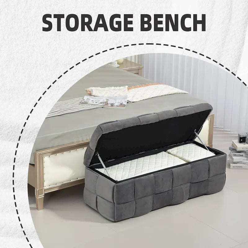 Storage Ottoman,Bedroom End Bench,Upholstered Fabric Storage Ottoman with Safety Hinge,Entryway Padded Footstool