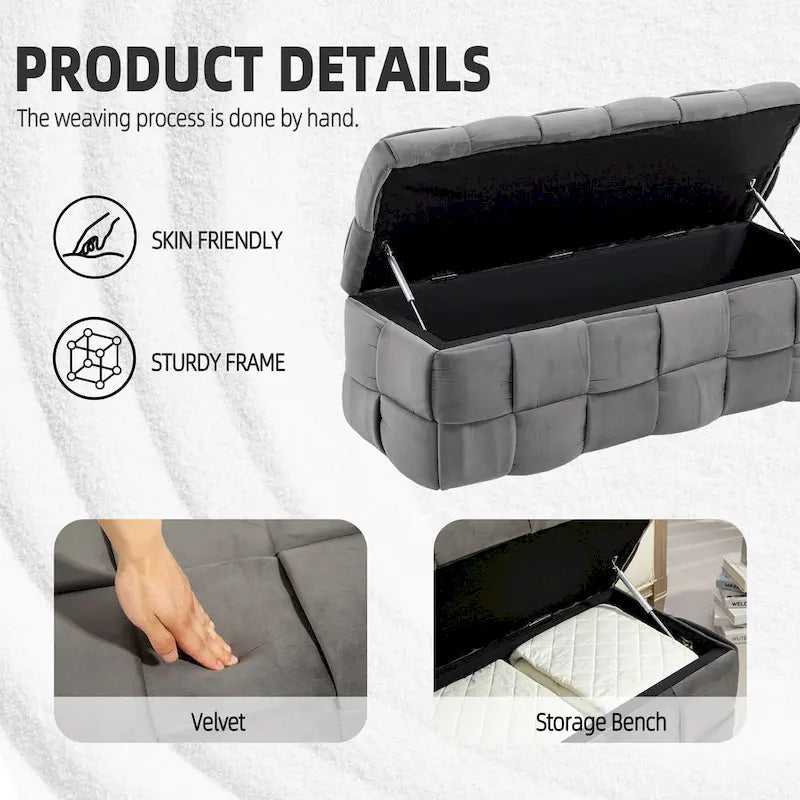 Storage Ottoman,Bedroom End Bench,Upholstered Fabric Storage Ottoman with Safety Hinge,Entryway Padded Footstool