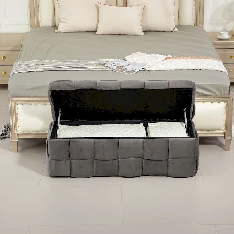Storage Ottoman,Bedroom End Bench,Upholstered Fabric Storage Ottoman with Safety Hinge,Entryway Padded Footstool