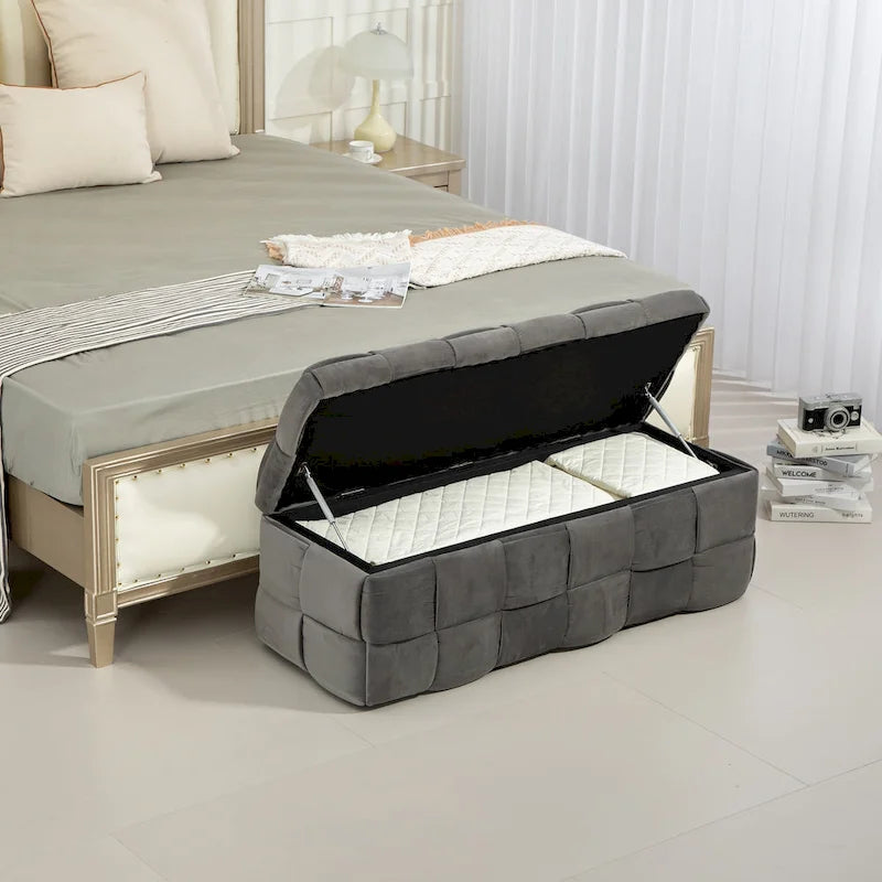 Storage Ottoman,Bedroom End Bench,Upholstered Fabric Storage Ottoman with Safety Hinge,Entryway Padded Footstool