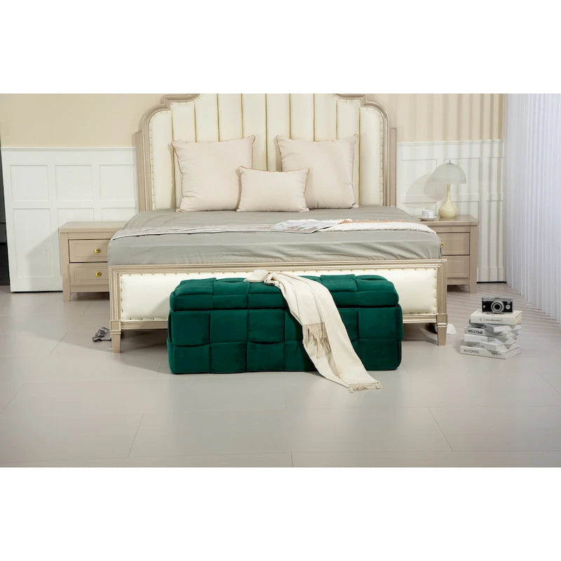 Storage Ottoman,Bedroom End Bench,Upholstered Fabric Storage Ottoman with Safety Hinge,Entryway Padded Footstool