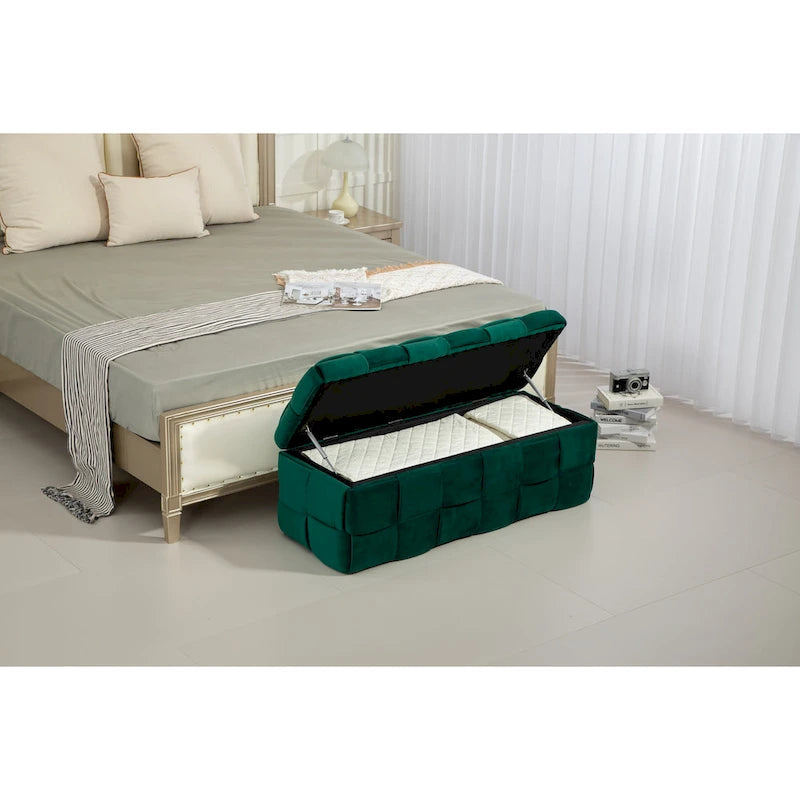 Storage Ottoman,Bedroom End Bench,Upholstered Fabric Storage Ottoman with Safety Hinge,Entryway Padded Footstool