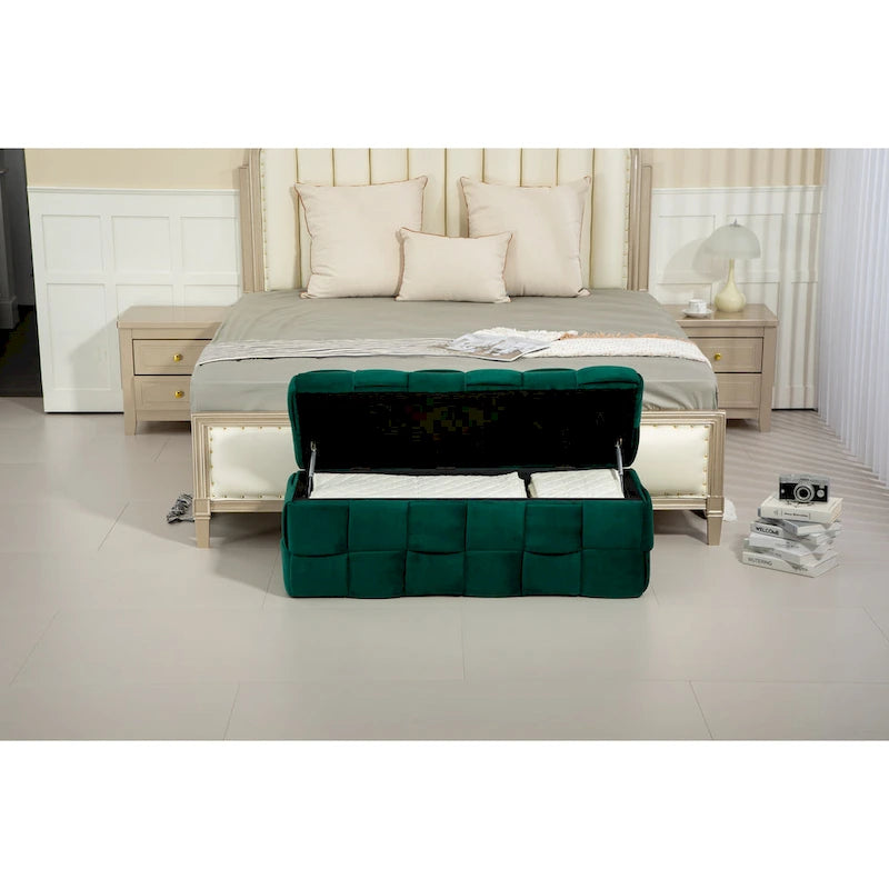 Storage Ottoman,Bedroom End Bench,Upholstered Fabric Storage Ottoman with Safety Hinge,Entryway Padded Footstool