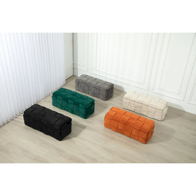 Storage Ottoman,Bedroom End Bench,Upholstered Fabric Storage Ottoman with Safety Hinge,Entryway Padded Footstool