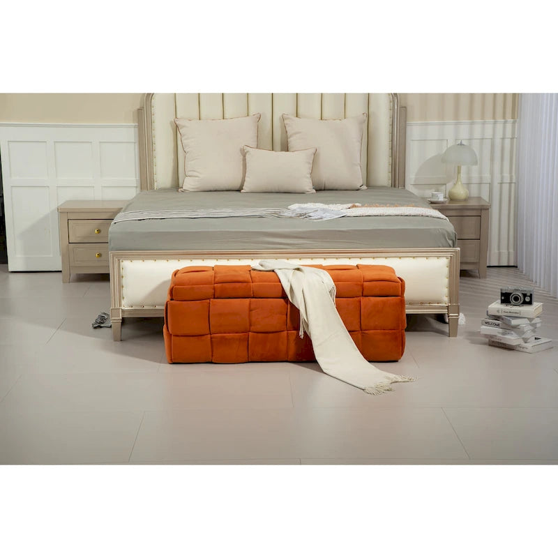 Storage Ottoman,Bedroom End Bench,Upholstered Fabric Storage Ottoman with Safety Hinge,Entryway Padded Footstool