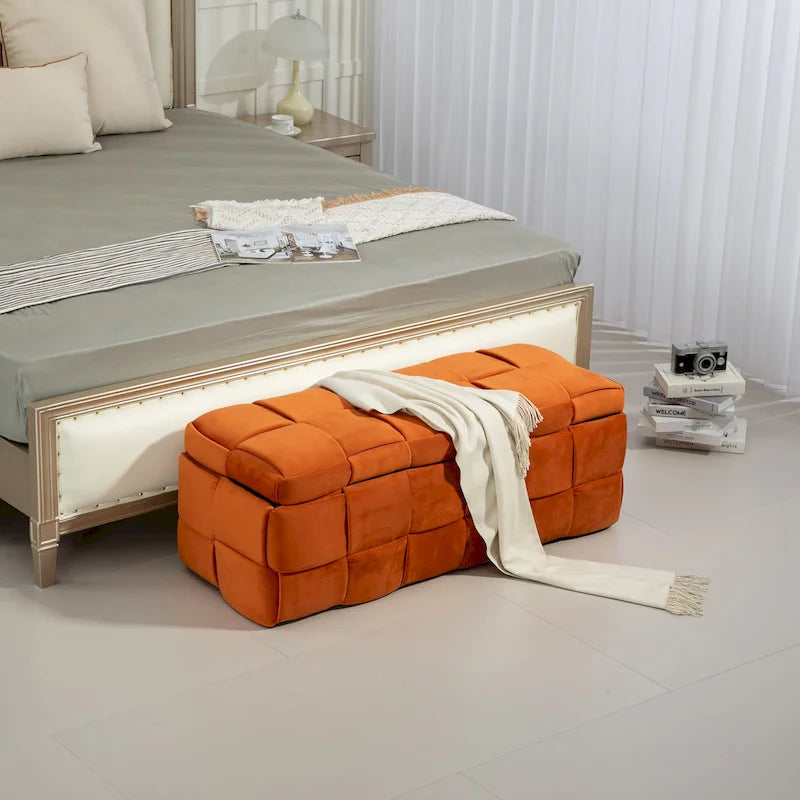 Storage Ottoman,Bedroom End Bench,Upholstered Fabric Storage Ottoman with Safety Hinge,Entryway Padded Footstool