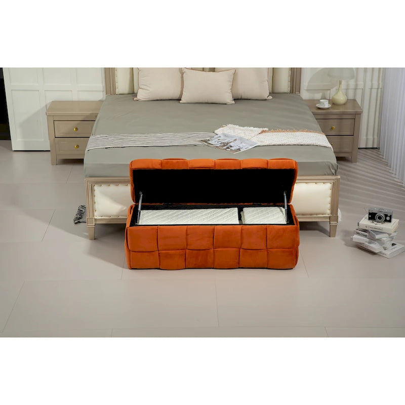 Storage Ottoman,Bedroom End Bench,Upholstered Fabric Storage Ottoman with Safety Hinge,Entryway Padded Footstool