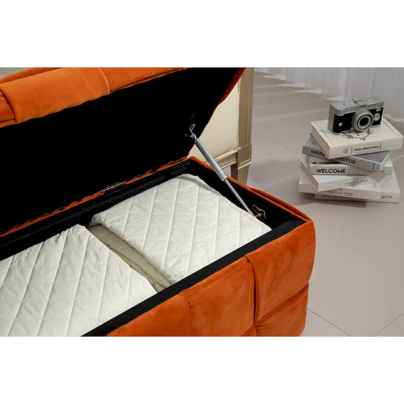 Storage Ottoman,Bedroom End Bench,Upholstered Fabric Storage Ottoman with Safety Hinge,Entryway Padded Footstool