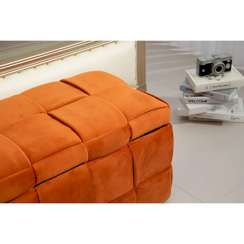 Storage Ottoman,Bedroom End Bench,Upholstered Fabric Storage Ottoman with Safety Hinge,Entryway Padded Footstool