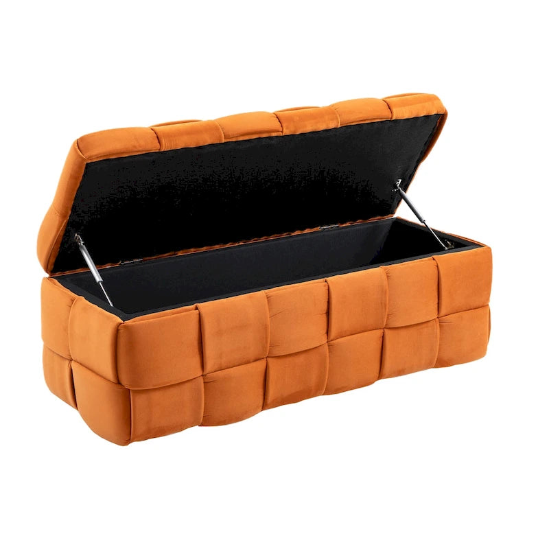 Storage Ottoman,Bedroom End Bench,Upholstered Fabric Storage Ottoman with Safety Hinge,Entryway Padded Footstool