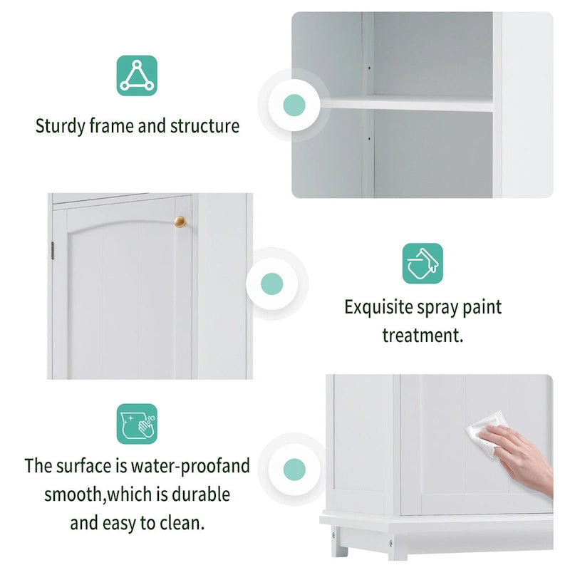 17.7 in. W x 14.2 in. D x 63 in. H Linen Cabinet with Glass Door and Two Drawers