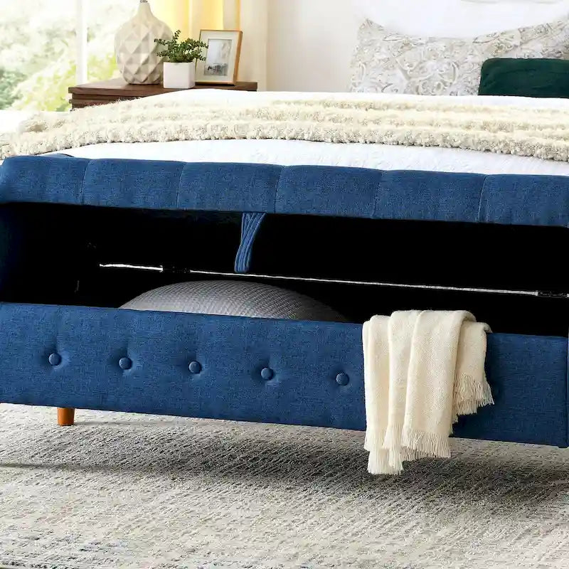 62 Bedroom Tufted Button Storage Bench, Modern Fabric Upholstered Ottoman, Window Bench, Rolled Arm Design for Bedroom