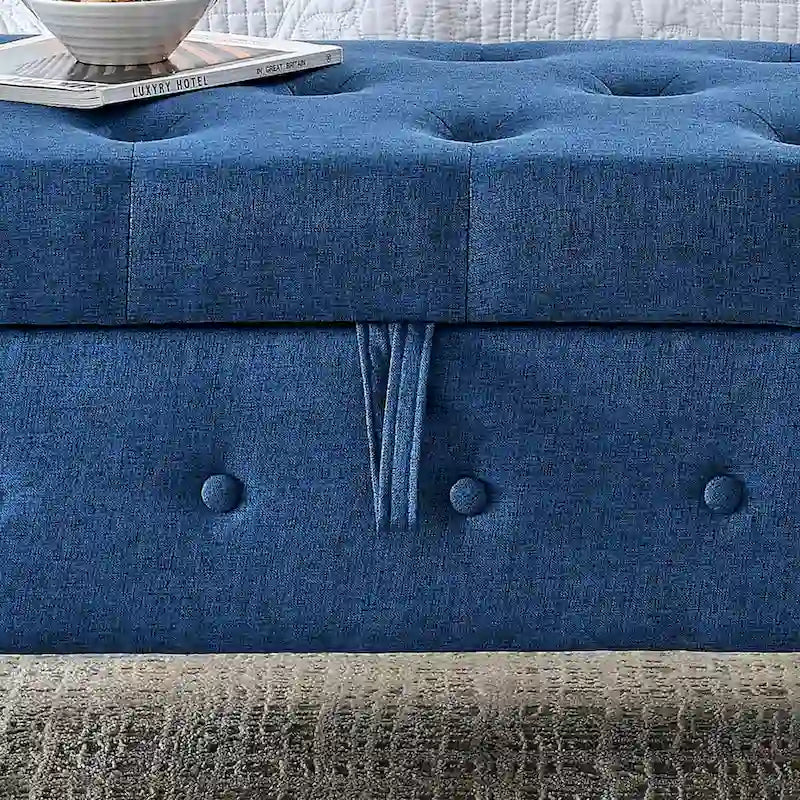 62 Bedroom Tufted Button Storage Bench, Modern Fabric Upholstered Ottoman, Window Bench, Rolled Arm Design for Bedroom