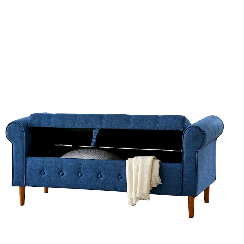 62 Bedroom Tufted Button Storage Bench, Modern Fabric Upholstered Ottoman, Window Bench, Rolled Arm Design for Bedroom
