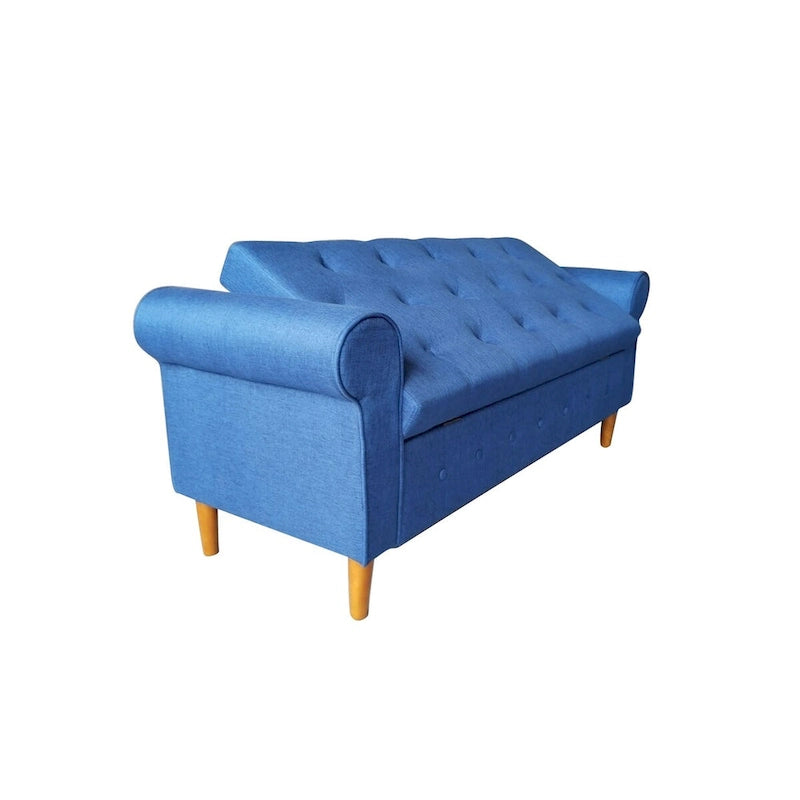 62 Bedroom Tufted Button Storage Bench, Modern Fabric Upholstered Ottoman, Window Bench, Rolled Arm Design for Bedroom