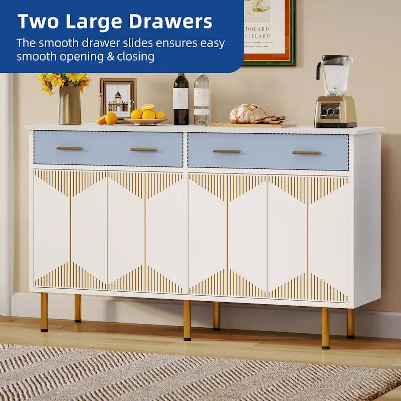 Moasis 55 Sideboard Buffet Cabinets with 2 Large Drawer Kitchen Storage Cabinets, Wood Coffee Bar Tables